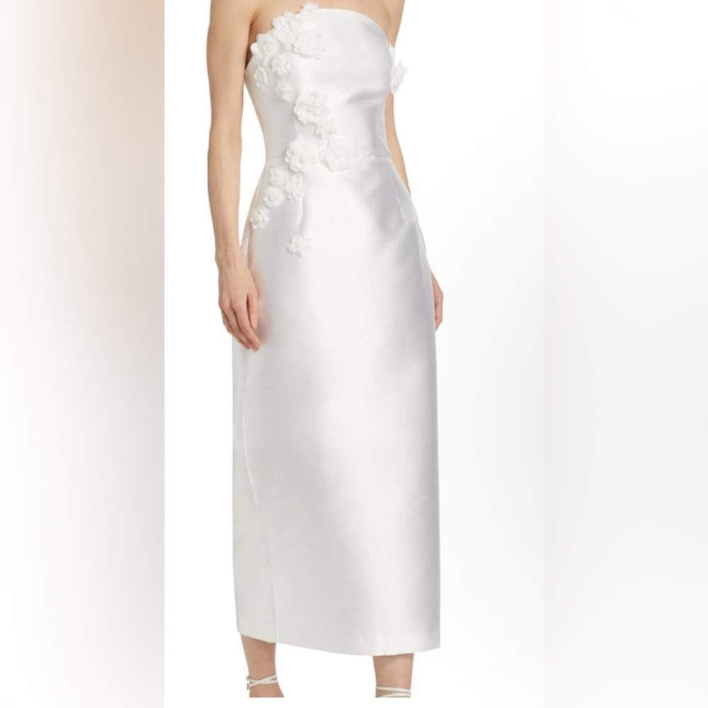 Serefina Satin Strapless Appliqué White Midi-Dress Bridal Flowers